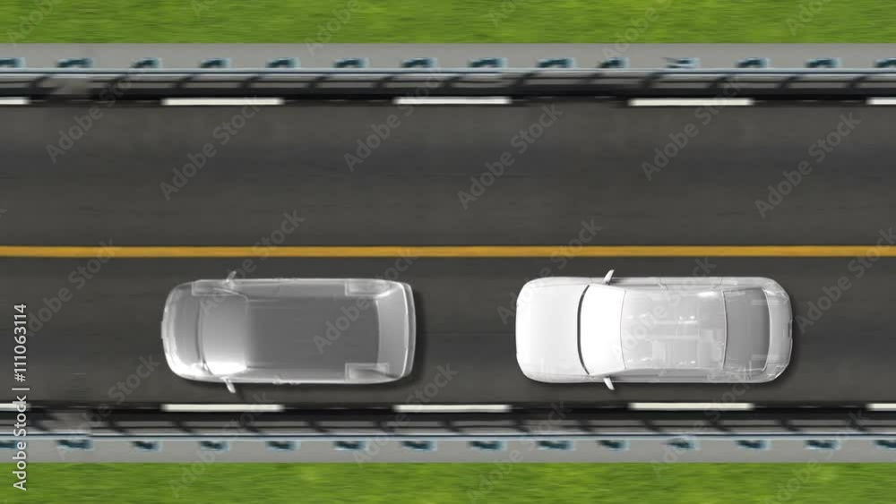 Automobile Technology. Road collision alert, Top view. Automobile Technology. Road collision alert, Top view.