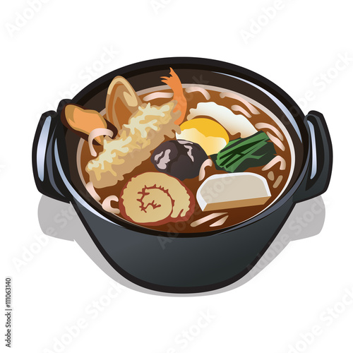 Seafood soup in black plate, icon food for design