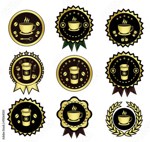 Golden coffee logo set