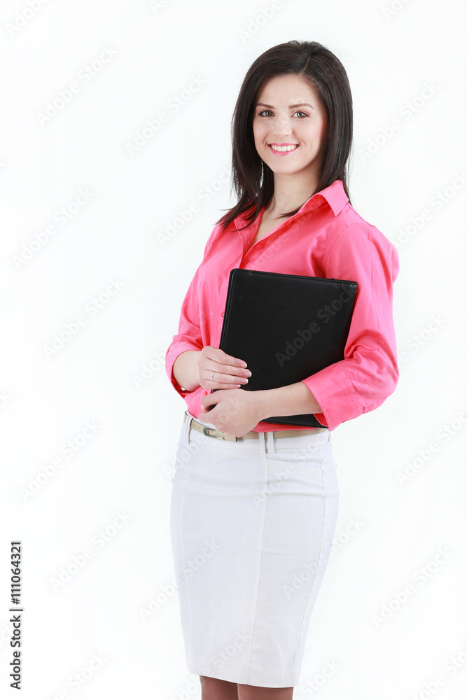 Portrait of young happy smiling businesswoman, isolated on white Portrait of young happy smiling businesswoman, isolated on white