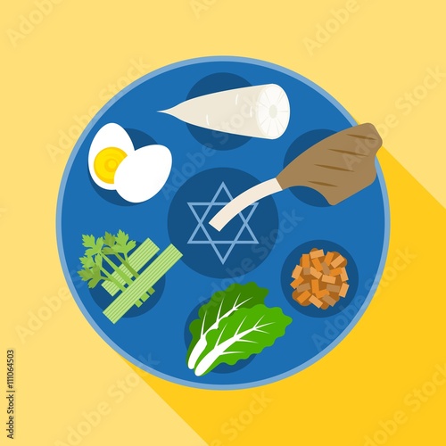 Passover seder, Happy Jewish holiday Pesach , Charoset, Chazeret flat design