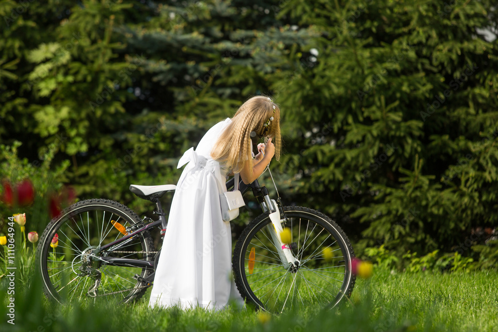 girl going to the first holy communion