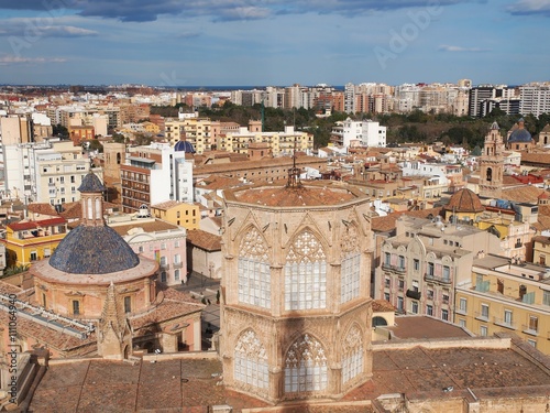 aerial view of Valencia with the roof of the Valencia Cathedral in foreground