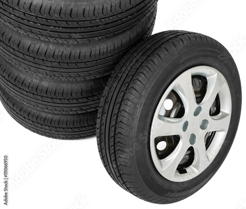 Stack of wheels on white background