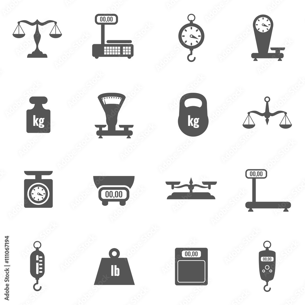 Scales, weighing, weight black vector icons set Scales, weighing, weight black vector icons set