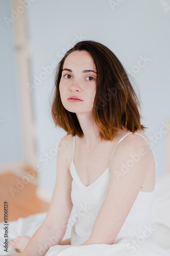 natural portrait of a young woman without make-up, in the mornin © ryrola