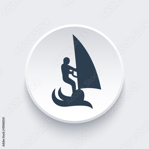 Windsurfing icon, windsurfer vector sign, man on surfboard with sail, vector illustration