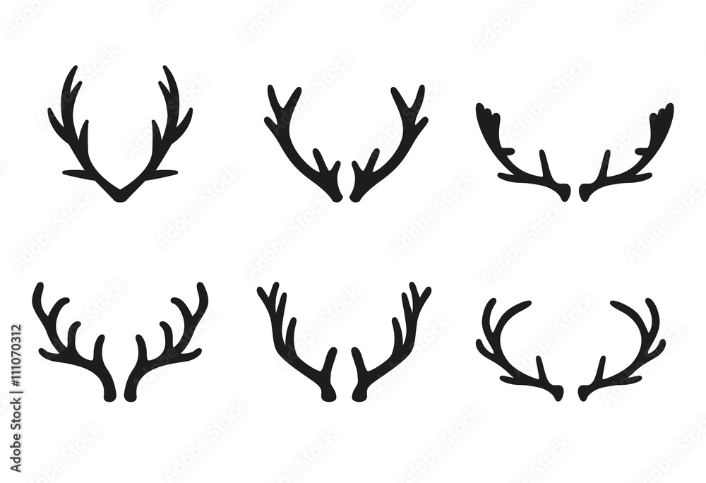 Vector deer antlers black icons set.
