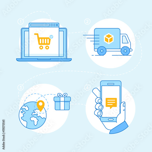 Vector set of linear flat icons and infographics design elements