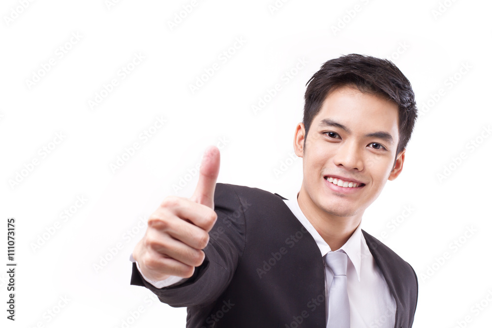 successful businessman giving thumb up, with text space successful businessman giving thumb up, with text space