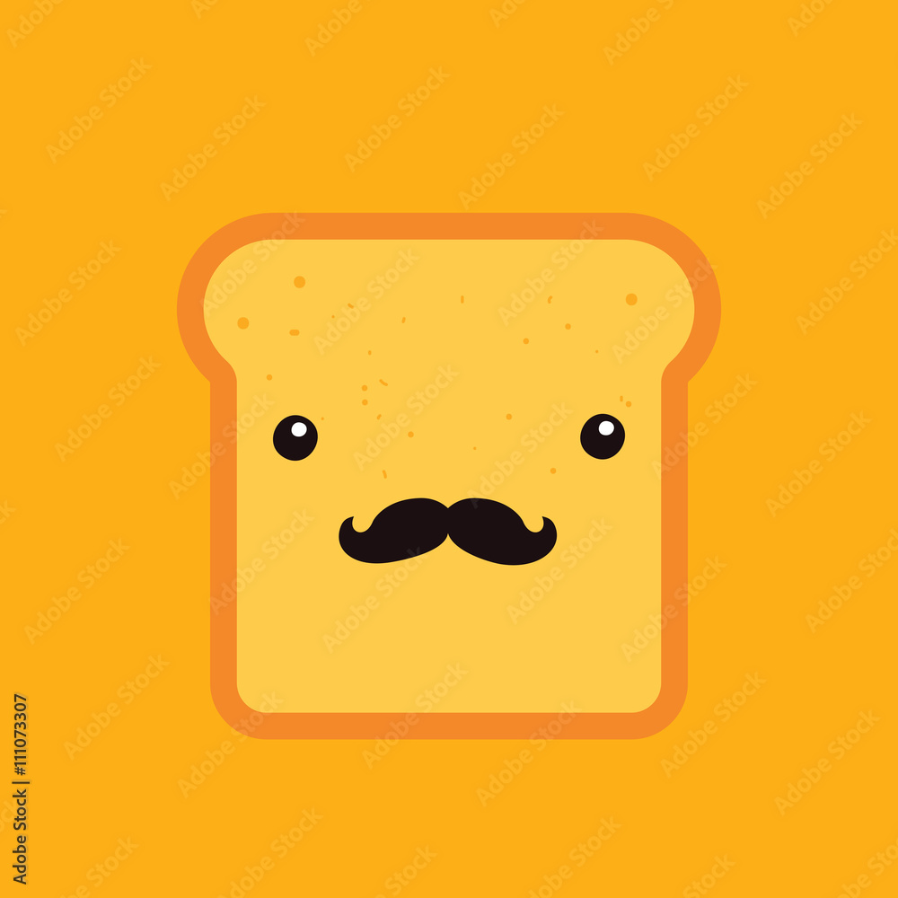 Hipster toast bread Funny Cartoon character with mustache background template Hipster toast bread Funny Cartoon character with mustache background template