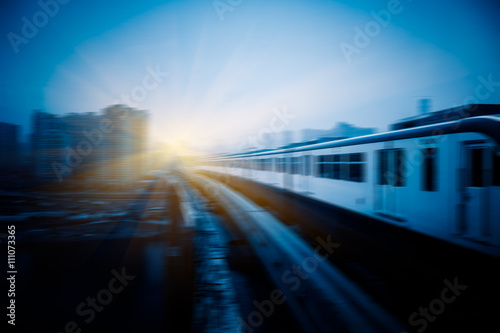 Photography metro monorail moving with city background,chongqing china