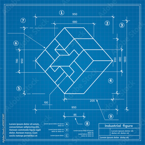 Industrial construction drawing production figures. Blueprint background image