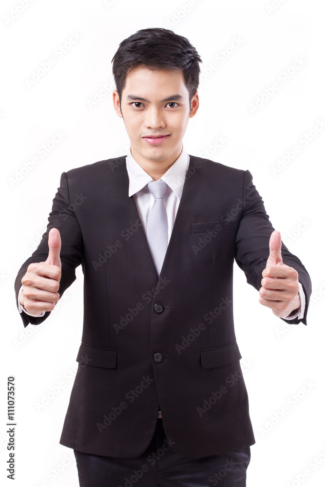 successful businessman giving two thumbs up, with text space successful businessman giving two thumbs up, with text space