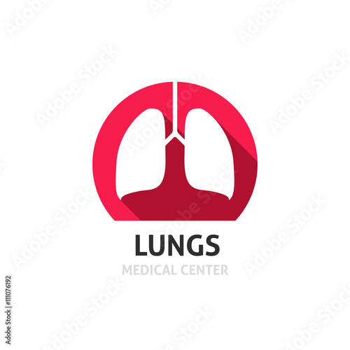 Lungs vector logo template isolated on white background, flat red lungs icon, medical clinic diagnostic center symbol
