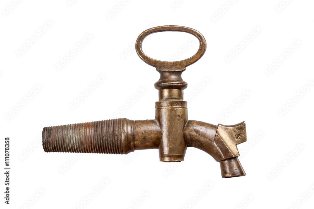 vintage drink brass faucet isolated