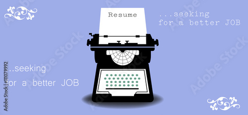 Abstract colorful background with a typewriter machine typing a resume. Job search theme