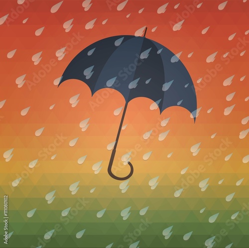 rain and umbrella on autumn color background