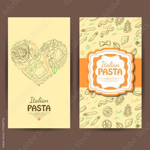 Vector business cards with Italian pasta for restaurants