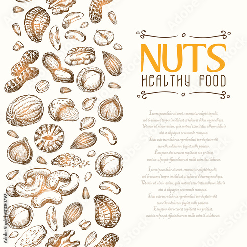 Vector background with nuts arranged vertically