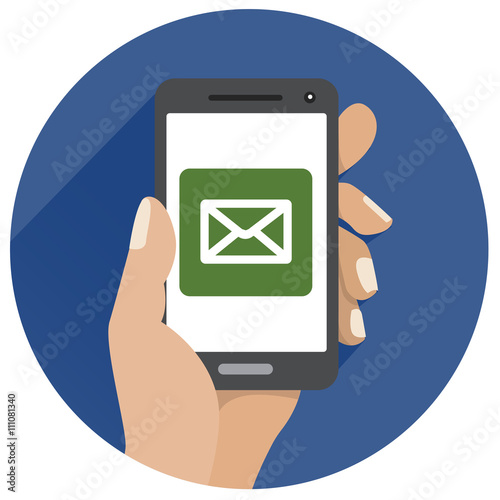 Vector flat illustration icon with the hand and mobile phone wit