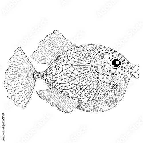 Hand drawn zentangle Fish for adult anti stress coloring pages,