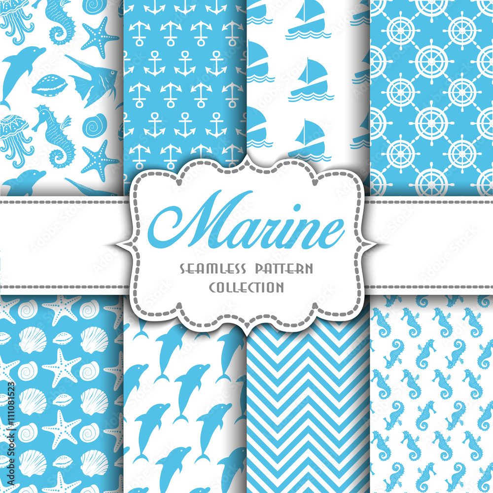 Big collection of seamless patterns with marine elements Big collection of seamless patterns with marine elements
