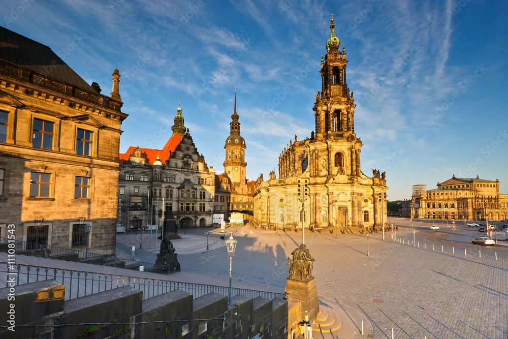 Historic architecture in the old town of Dresden, Germany.