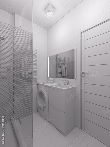 3D illustration of a bathroom in a modern style.