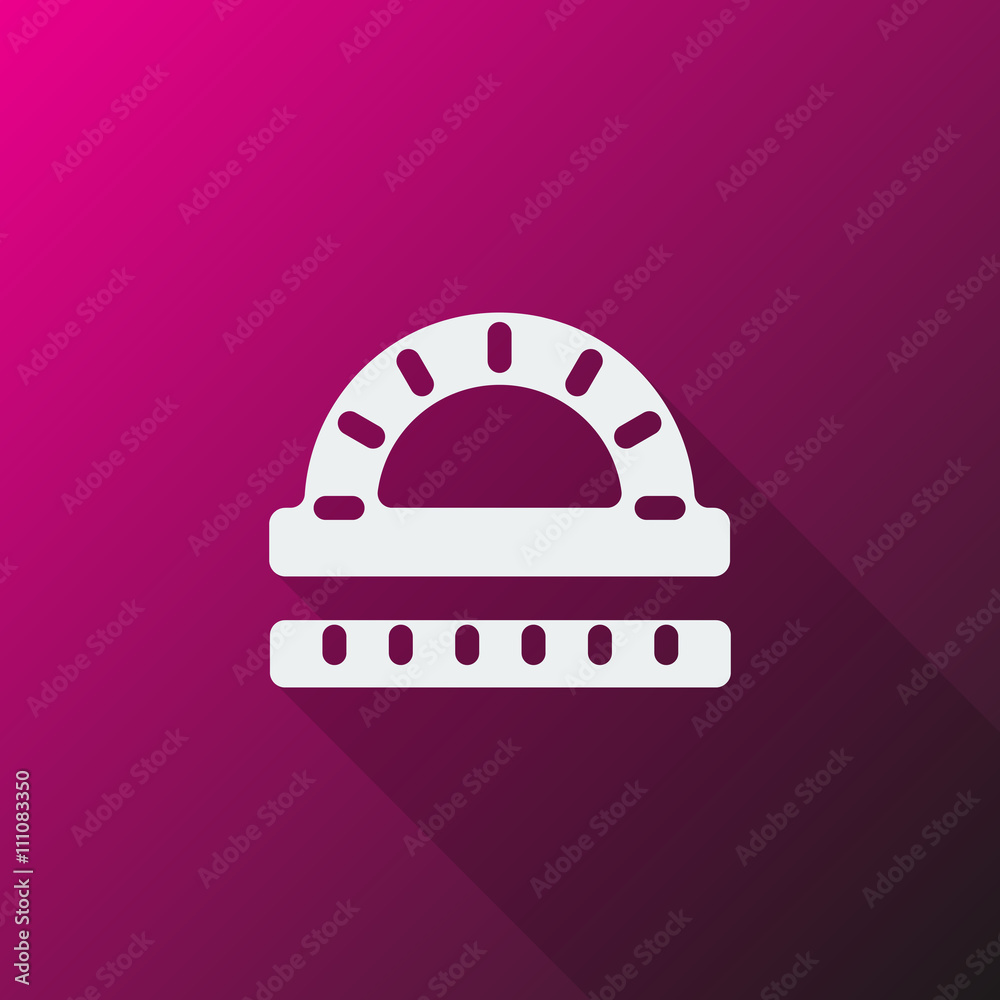 White Protractor Ruler icon on pink background White Protractor Ruler icon on pink background