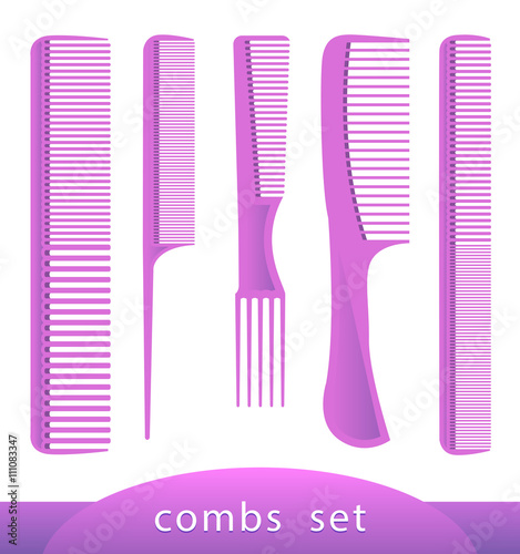 Set of different plastic combs, isolated on white. Vector illustration.