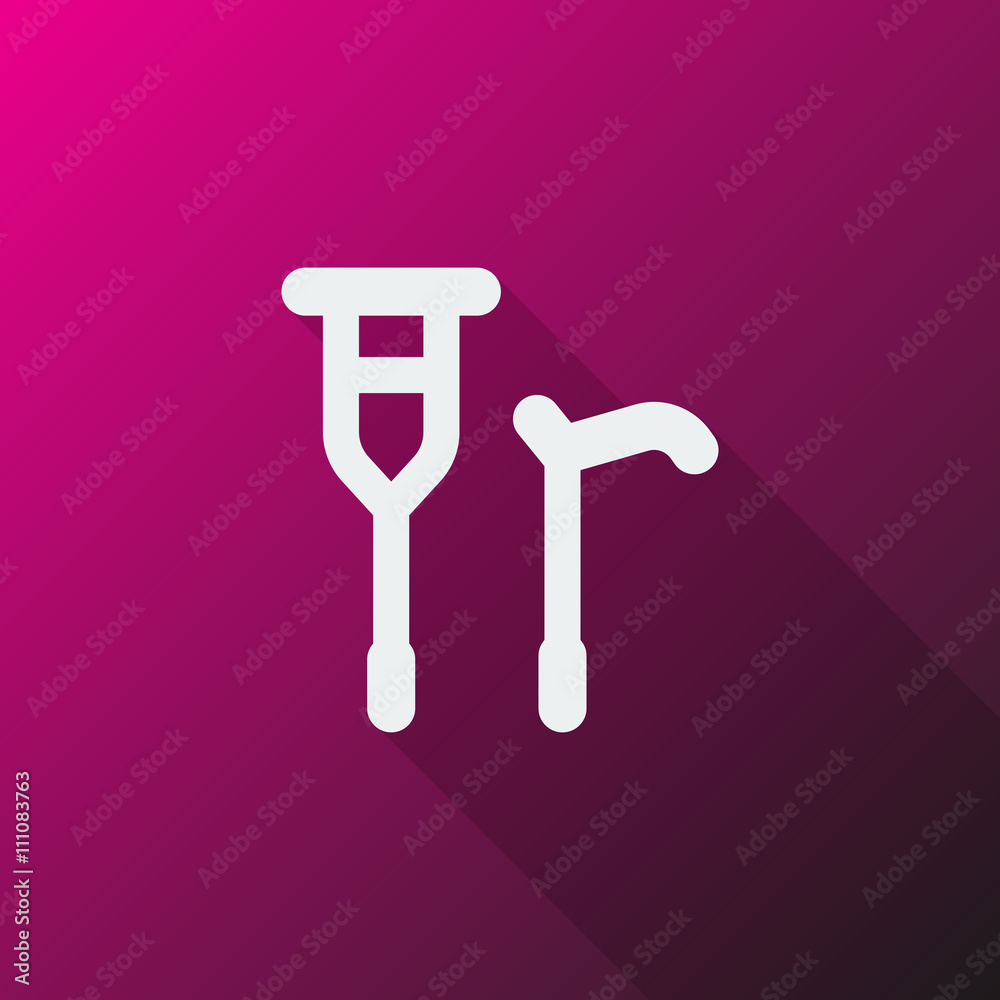 White Crutch Cane icon on pink background White Crutch Cane icon on pink background