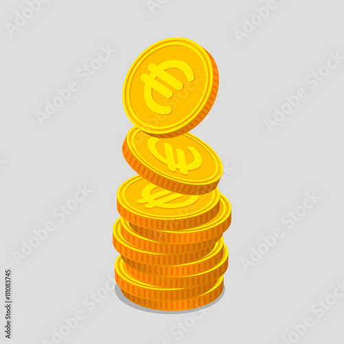 Stack of gold coins with euro signs