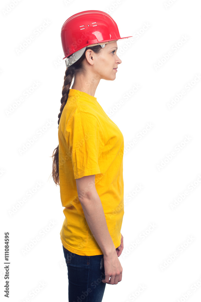 profile woman with construction helmet. Isolated profile woman with construction helmet. Isolated