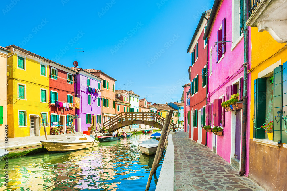 Fototapeta Colorful houses in Burano island near Venice, Italy