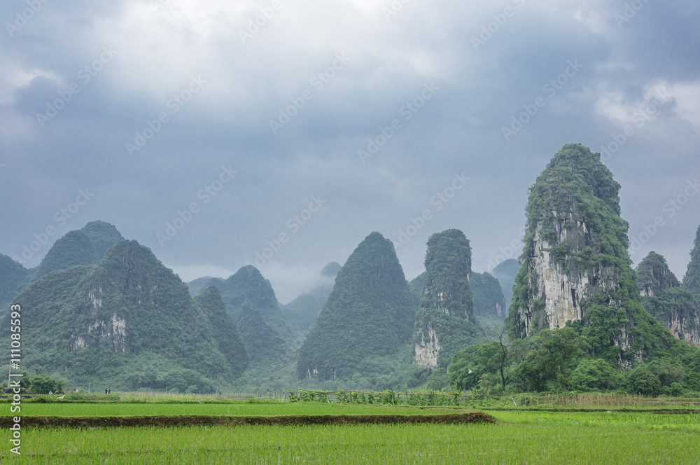 The beautiful karst mountains and rural scenery in spring 
