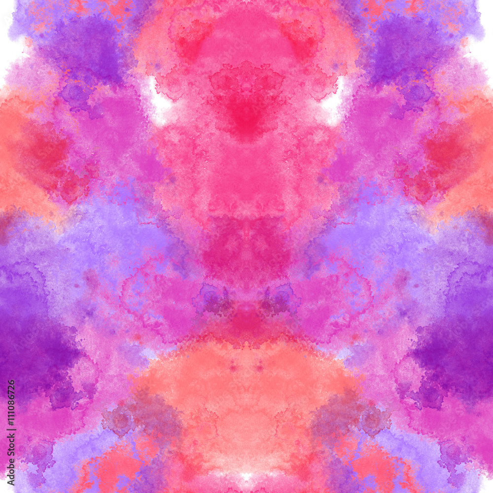 Seamless ethnic kaleidoscope pattern. Beautiful pink and purple shades, looks like candyfloss clouds, on white background.