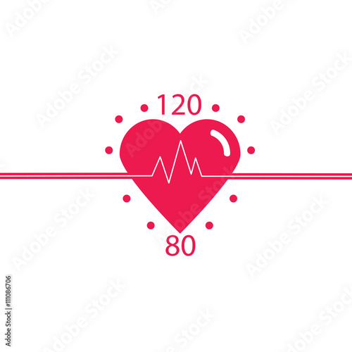 Vector icon of healthy heart, blood pressure, healthy pulse. Logo cardiology clinic. Conceptual design of a healthy heart.