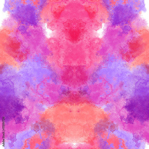 Seamless ethnic kaleidoscope pattern. Beautiful pink and purple shades, looks like candyfloss clouds, on white background.