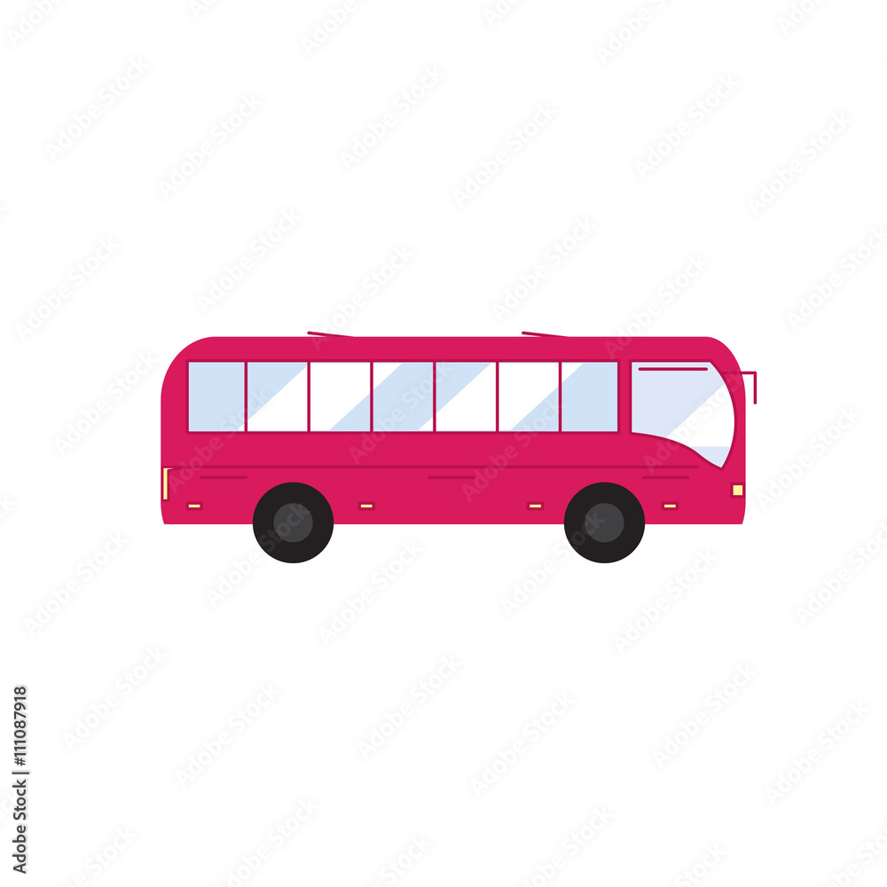 Bus. Icon bus in flat style. Pink bus.