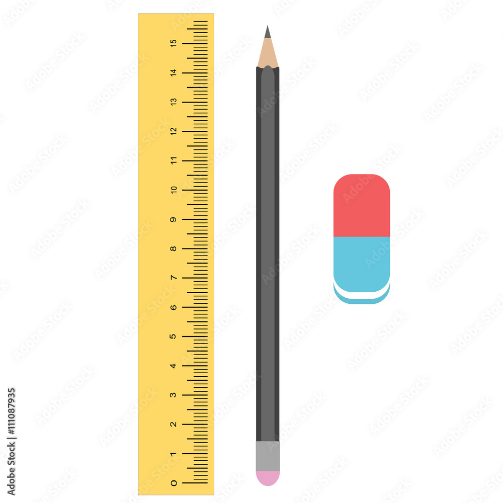 Ruler, pencil and eraser. Tools for drawing. Vector illustration. Ruler, pencil and eraser. Tools for drawing. Vector illustration.