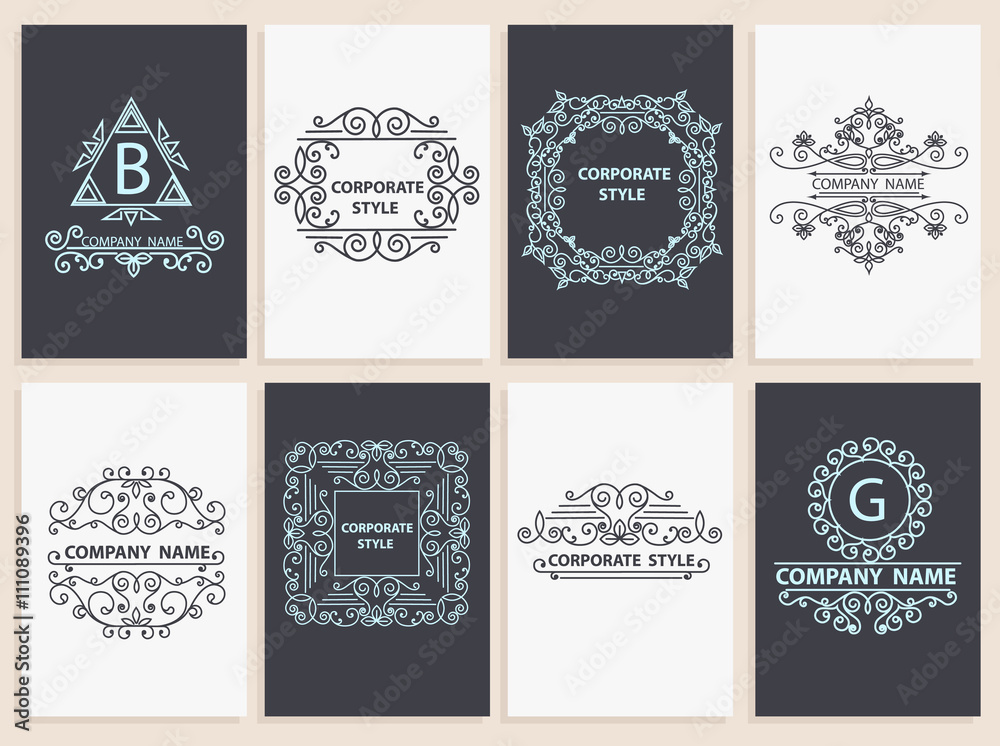 Design corporate cards ornamental, linear logos