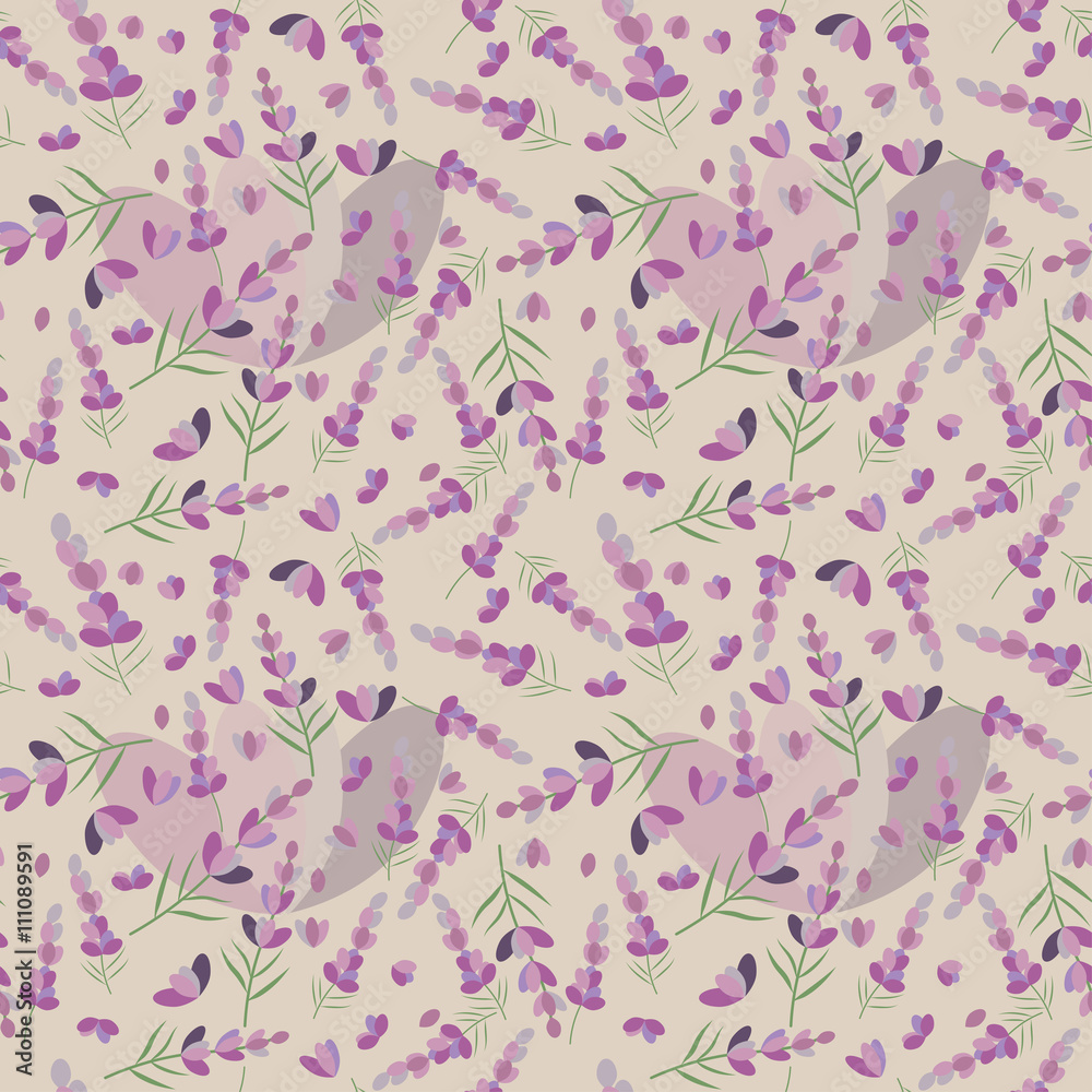 Fototapeta premium Seamless pattern of lavender flowers; editable color background.