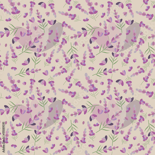 Seamless pattern of lavender flowers; editable color background.
