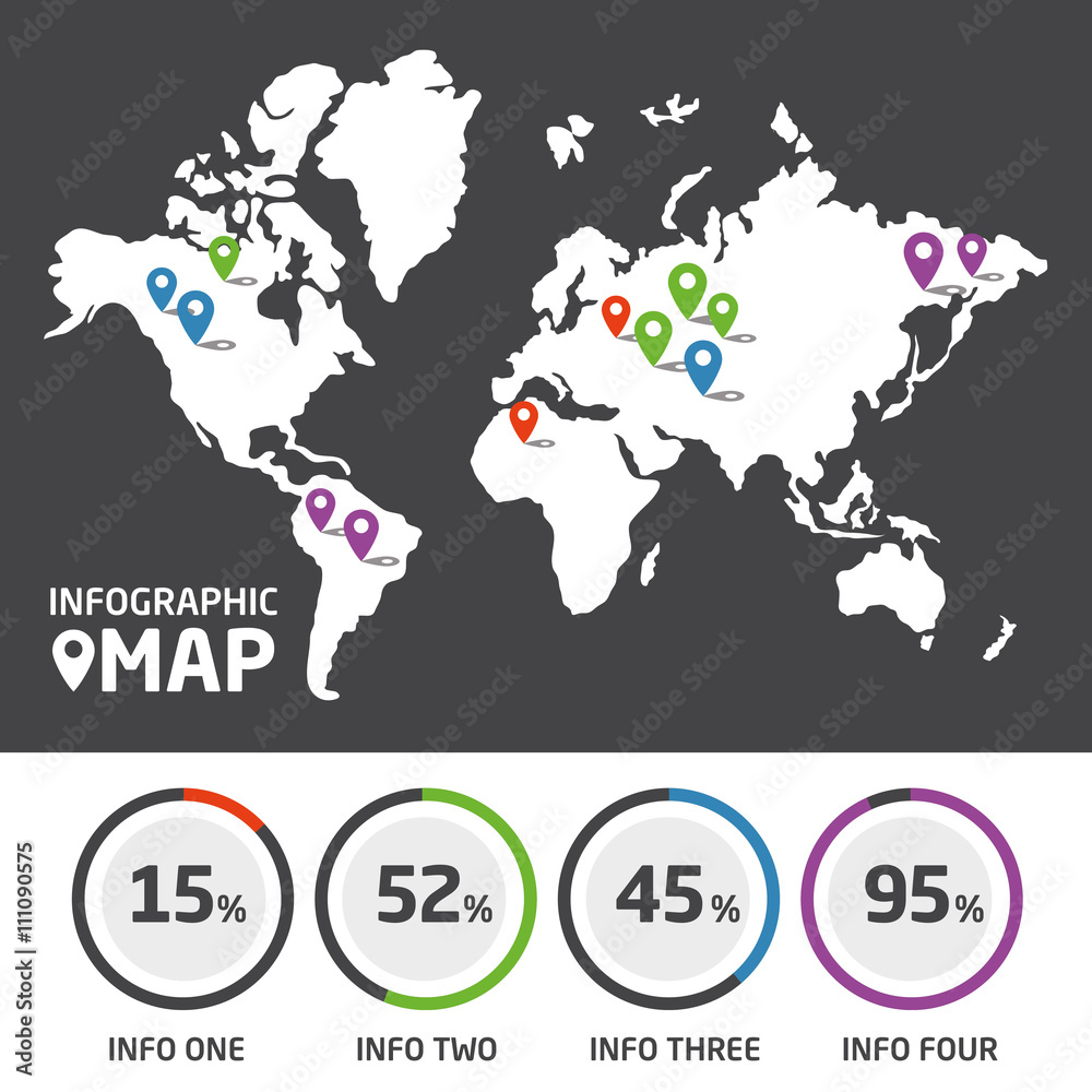Naklejka premium Infographic template with card, pins, labels and percent