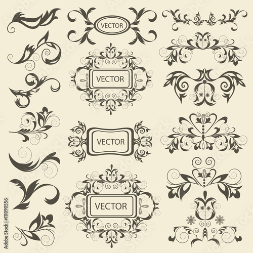 Set monograms, floral ornaments