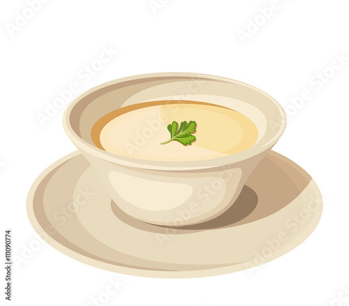 Vector illustration of a plate of cream soup isolated on a white background.