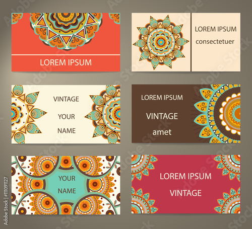 Set business cards with decorative flowers