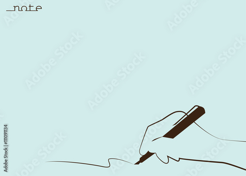 Hand holding pen, hand writing - vector illustration