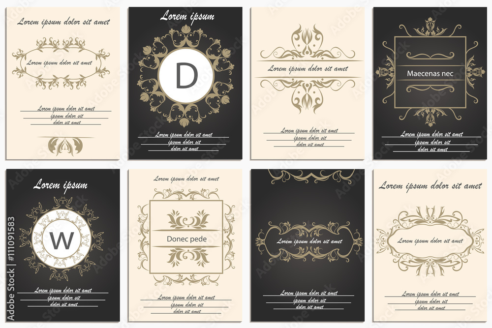 Set cards ornamental logos